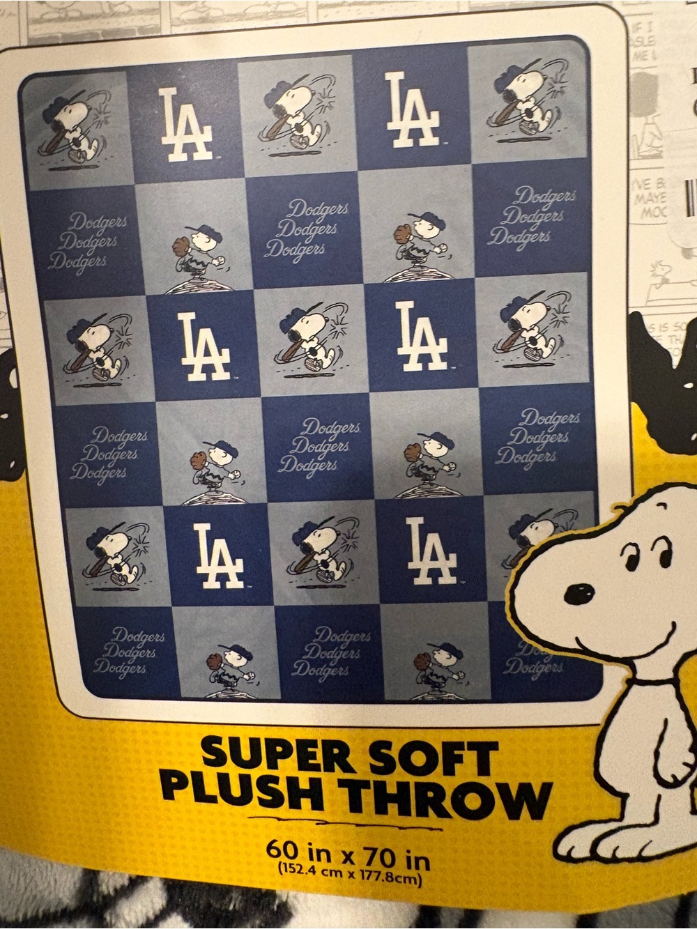 NWT Official Snoopy Blue Los Angeles Dodgers Super Soft Plush Throw Blanket